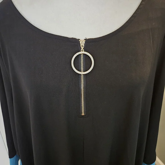 Avenue Women's Size 3x Black Shirt Tunic with Blue Trim - Picture 2 of 13